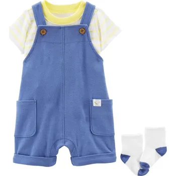 Kojenecká souprava CARTERS CARTER'S Set 3dílný triko kr. rukáv, kraťasy na kšandy, ponožky Yellow Stripes chlapec LBB NB/ vel.