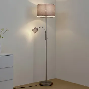 Lampička Stojací lampa Lindby Jaileen, šedá, textil, 170 cm, světlo na čtení - Základna - Ø 28 cm, výška 4 cm; malé stínítko - Ø 9 cm, výška 10 cm; velké stínítko výška 25 cm; délka kabelu 200 cm 1 x 15 W LED E27 + 1 x 10 W LED E14 - Doprava zdarma