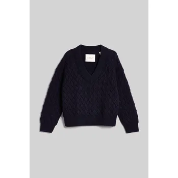 Dámský svetr SVETR GANT TEXTURED COTTON V-NECK EVENING BLUE