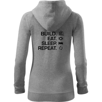 Dámská mikina Build eat sleep repeat - cihly - Dámská mikina trendy zipper s kapucí - M ( Tmavě šedý melír )