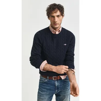 Pánský svetr SVETR GANT COTTON CABLE C-NECK EVENING BLUE