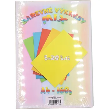 Barevný papír Vikpap - výkres, mix 5 barev, A4, 160 g/m2, 5 × 20 listů