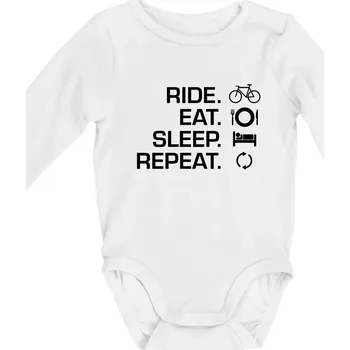 Ride Eat Sleep Repeat kolo - Body kojenecké s dlouhým rukávem - Dlouhý r. 6-12 měs ( Bílá )