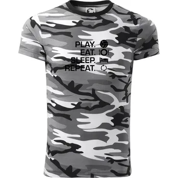 Pánské tričko Play Eat Sleep Repeat volejbal - Army CAMOUFLAGE - S ( Šedý maskáč )