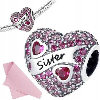 Přívěsek Přívěsek Charms Srdce SESTRA sestra stříbrný charms zirkony ryzost s925
