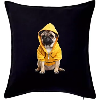 Polštář Mops v mikině - Polštář 50x50 - 50x50 - Pouze potah ( Černá )