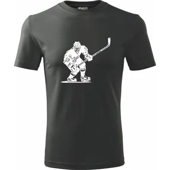 Grafitové tričko s hokejistou - dárek pro hokejistu - hokejový dárek - barva antracit - velikost L