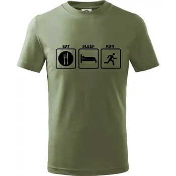 Eat sleep run čtverce - Tričko dětské bavlněné - 134 cm/8 let ( Khaki )