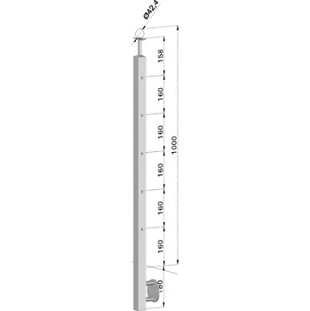 Zábradlí Nerezový sloup, boční kotvení, 5 děrový průchodný, vrch pevný, (40x40 mm), broušená nerez K320 / AISI304