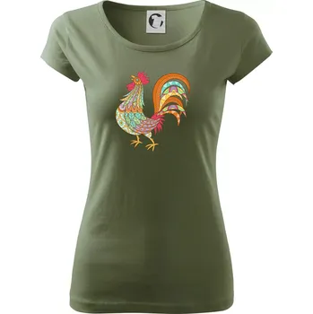 Dámské tričko Kohout duhový - Dámské triko Pure - 3XL ( Khaki )