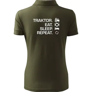 Traktor eat sleep repeat - Polokošile dámská Pique Polo - 2XL ( Military )