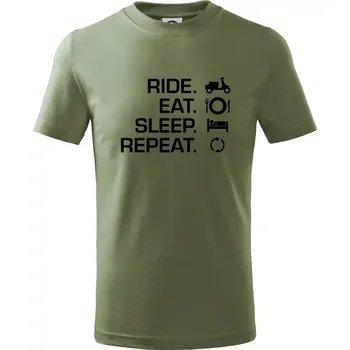 Dětská móda Ride Eat Sleep Repeat moto skútr - Tričko dětské bavlněné - 104-110cm / 3-4 roky ( Khaki )