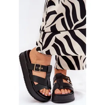 Dámské pantofle Dámské Pantofle Na Platformě S Pásky A Sponou Elimessa Barva: Černá, Velikost: 38