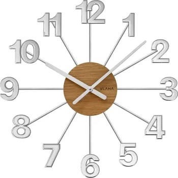 Hodiny VLAHA Dřevěné stříbrné hodiny DESIGN vyrobené v Čechách se stříbrnými ručičkami ⌀42cm