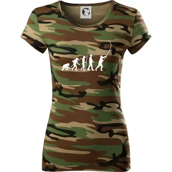 Dámské tričko Evoluce rybaření - Dámské maskáčové triko - XS ( Hnědý maskáč )