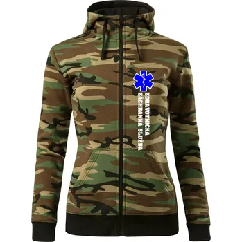 Dámská mikina Hvězda života - zdravotnická záchranná služba - Dámská mikina trendy zipper s kapucí - S ( Hnědý maskáč )