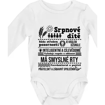 Narozeniny srpen - Body kojenecké s dlouhým rukávem - Dlouhý r. 3-6 měs ( Bílá )