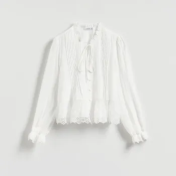 Reserved - Halenka s krajkovými detaily - bílá - 514GH-00X - 514GH-00X-S