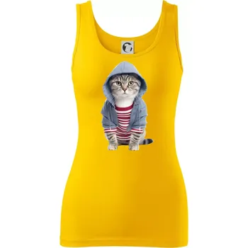 Dámské tričko Kočka v pruhovaném triku - Dámské tílko - S ( Žlutá )