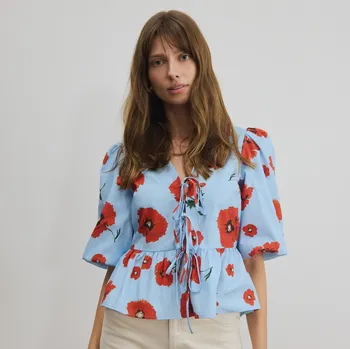 Reserved - Vázaná květovaná halenka - světle modrá - 564HV-50X - 564HV-50X-M