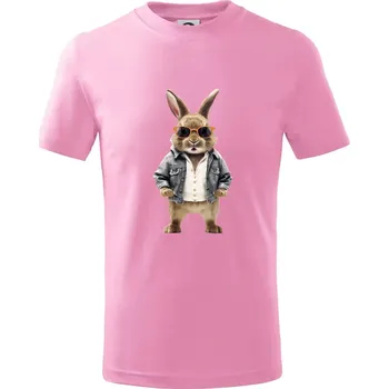 Králík v bundičce - Tričko dětské bavlněné - 98 cm / 2 roky ( Růžová )