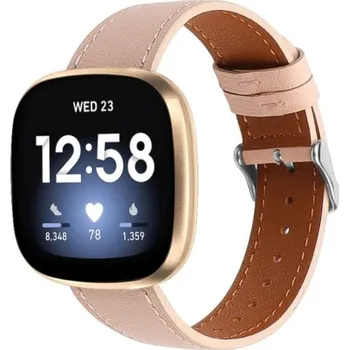 Ostatní příslušenství k chytrým hodinkám eses Kožený řemínek pro Fitbit Versa 3 a 4, Sense 1 a 2 - Růžový s prošíváním