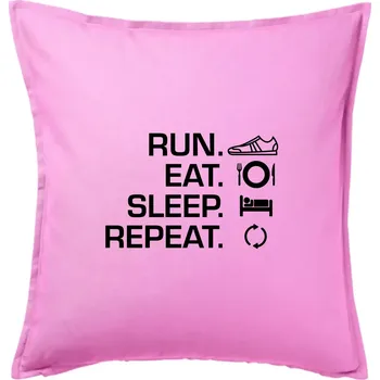 Polštář Run eat sleep repeat - Polštář 50x50 - 50x50 - Včetně výplně ( Růžová )