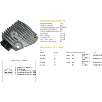 Elektroinstalace pro motocykl DZE regulátor napětí YAMAHA XV 125 VIRAGO 97-98; XV 250 VIRAGO 96-07; XV 250 V-STAR 08-15 (3DM-81960-00) (DZE regulátor napětí YAMAHA XV 125 VIRAGO 97-98; XV 250 VIRAGO 96-07; XV 250 V-STAR 08-15 (3DM-81960-00))
