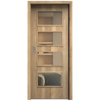 Interiérové dveře SAPELI SWING KOMFORT M49 - CPL LAMINÁT - POSUVNÉ DVEŘE VČ. ZÁRUBNĚ - Dub Halifax Průchozí šířka (cm): 80, Průchozí výška (cm): 197, Typ skla: Planibel bronz