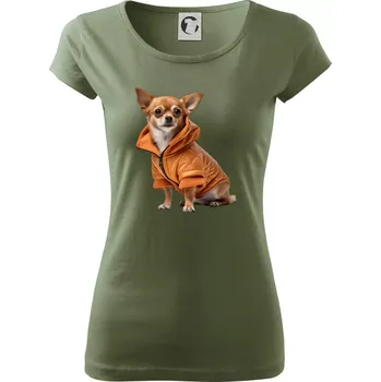 Dámské tričko Čivava v bundě - Dámské triko Pure - XL ( Khaki )