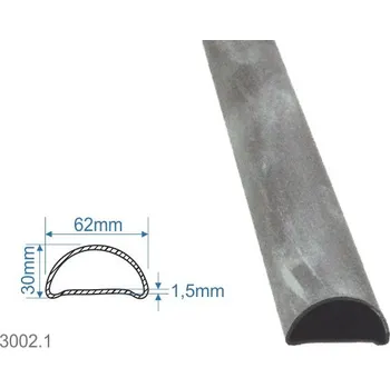 Zábradlí Madlová tyč dutá 62x30x1,5mm, hladká, dĺžka 3000 mm, cena za KUS 3m