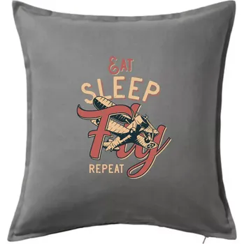 Polštář Eat Sleep Fly Repeat letadlo - Polštář 50x50 - 50x50 - Pouze potah ( Tmavě šedý melír )