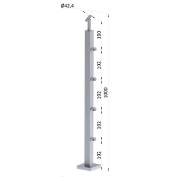 Zábradlí Nerezový sloup, vrchní kotvení, 4 řadový průchodný, vrch nastavitelný, (40x40 mm), broušená nerez K320 / AISI304