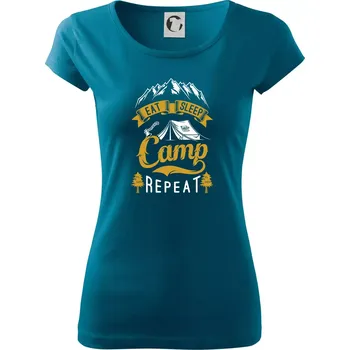Eat Sleep Camp Repeat - Dámské triko Pure - S ( Petrolejová )