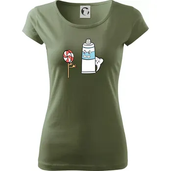 Dámské tričko Lízátko pasta zuby - Dámské triko Pure - S ( Khaki )
