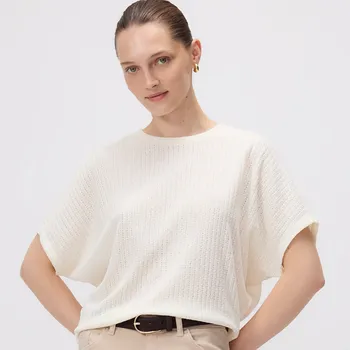 Dámské oblečení Reserved - Strukturované tričko kimono - krémová - 423GA-01X - 423GA-01X-M