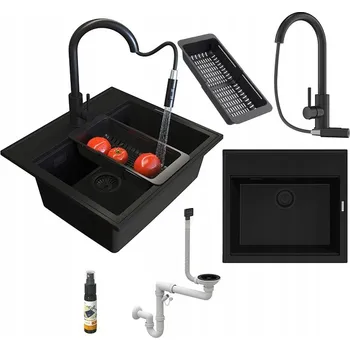 Granitový dřez Granitový dřez Granitan vestavný černý jednokomorový obdélníkový