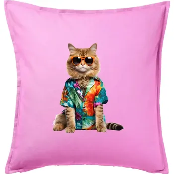 Polštář Kočka v létě - Polštář 50x50 - 50x50 - Pouze potah ( Růžová )