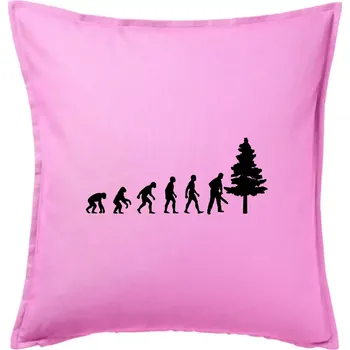 Polštář Evoluce dřevorubec - pila a strom - Polštář 50x50 - 50x50 - Pouze potah ( Růžová )