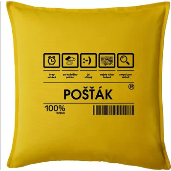 Polštář Čárový kód pošťák - Polštář 50x50 - 50x50 - Pouze potah ( Žlutá )