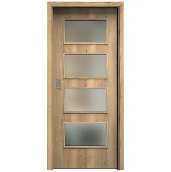 Interiérové dveře SAPELI SWING KOMFORT M49 - CPL LAMINÁT - POSUVNÉ DVEŘE VČ. ZÁRUBNĚ - Dub Halifax Průchozí šířka (cm): 70, Průchozí výška (cm): 197, Typ skla: Satináto bílé