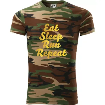 Pánské tričko Eat sleep run zlatá - Army CAMOUFLAGE - XL ( Hnědý maskáč )