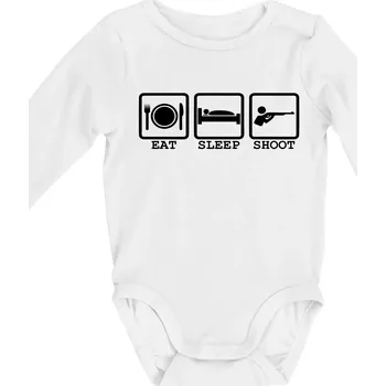 Eat sleep shot - Body kojenecké s dlouhým rukávem - Dlouhý r. do 3 měs ( Bílá )