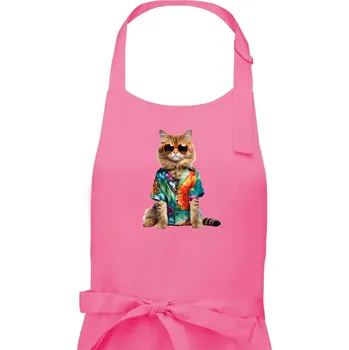 Kuchyňská zástěra Kočka v létě - Dámská zástěra na vaření - Univerzální velikost ( Růžová )