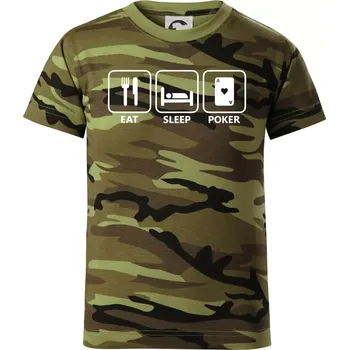 Chlapecké tričko Eat sleep poker - Dětské maskáčové triko - 122 cm/6 let ( Zelený maskáč )