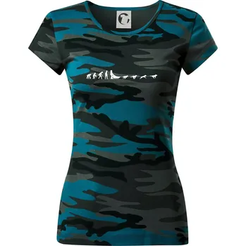 Evoluce psí spřežení - Dámské maskáčové triko - M ( Petrolejová maskáč )