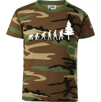 Chlapecké oblečení Evoluce dřevorubec - pila a strom - Dětské maskáčové triko - 134 cm/8 let ( Hnědý maskáč )