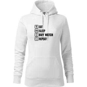 Dámská mikina Eat sleep buy watch reapeat - Mikina dámská Cape s kapucí - XL ( Bílá )