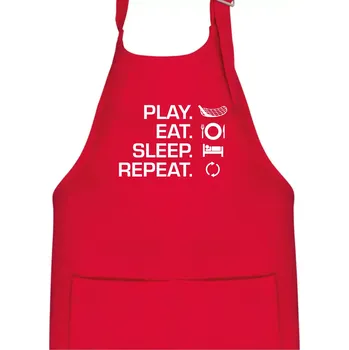 Kuchyňská zástěra Play Eat Sleep Repeat florbal - Dětská zástěra na vaření - Univerzální velikost ( Červená )