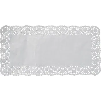 Jednorázové nádobí Dekorativní krajka hranatá bílá 15 x 24 cm - 100 ks